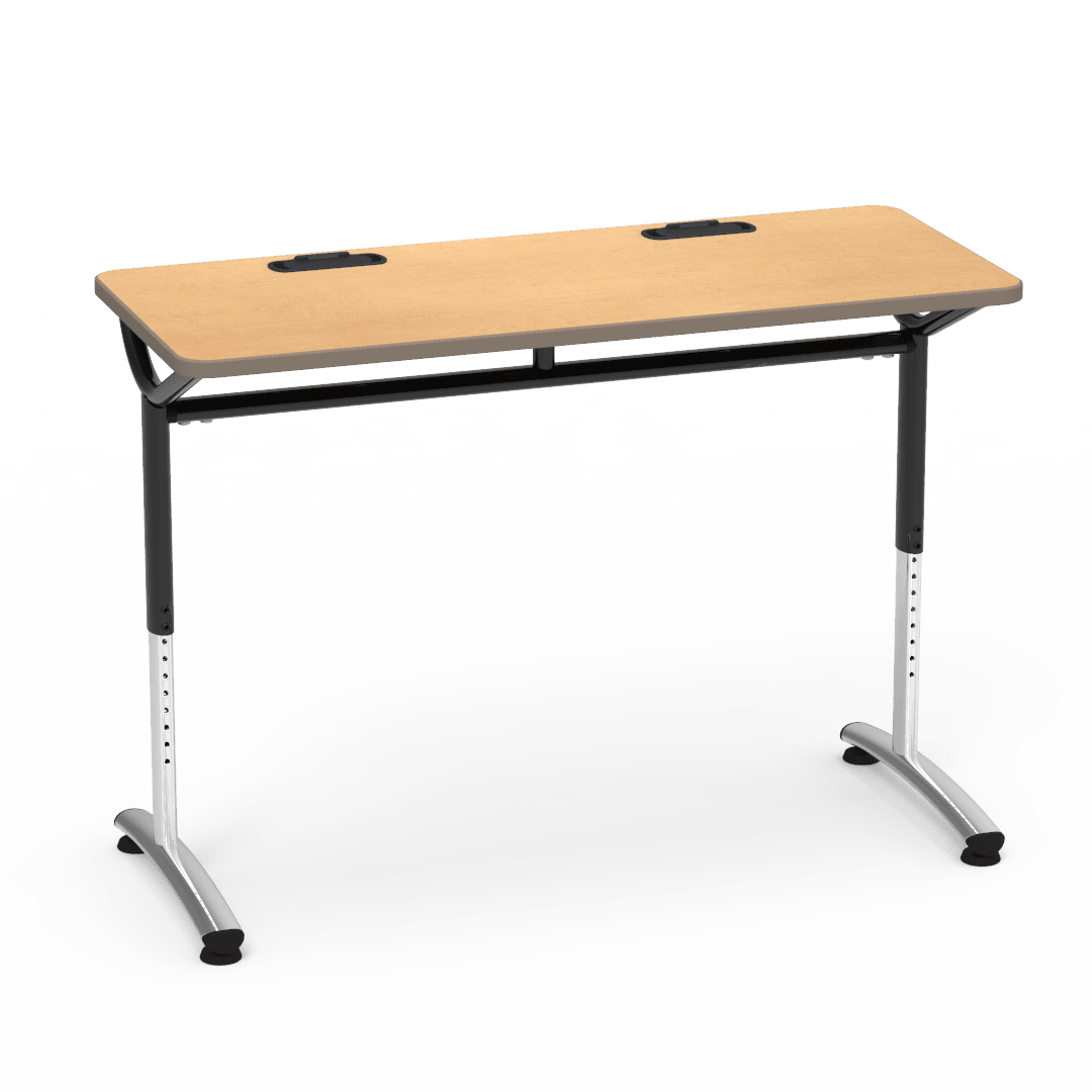 Virco TEXT Series Training Study Computer Desk Table with 2 Grommets 48"W x 20"D x 26"-34"H (TABLE-TE20488YADJGR2) - SchoolOutlet