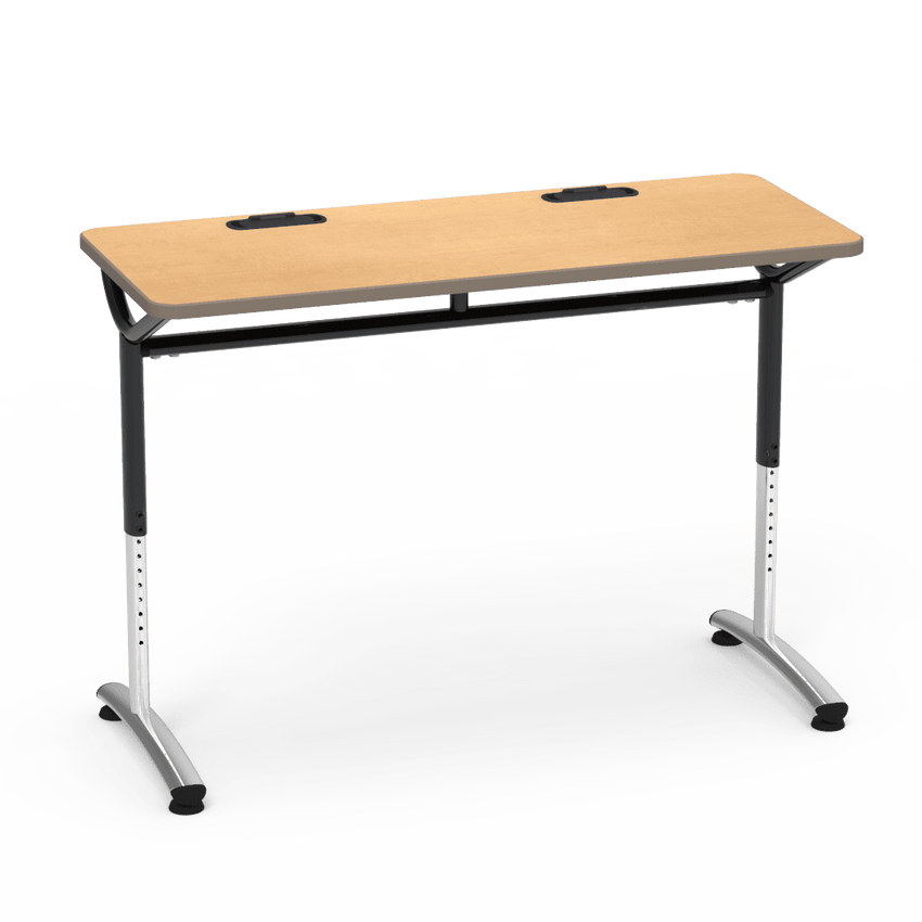 Virco TEXT Series Training Study Computer Desk Table with 2 Grommets 48"W x 20"D x 26"-34"H (TABLE-TE20488YADJGR2) - SchoolOutlet