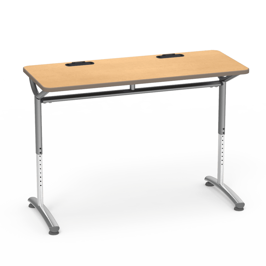 Virco TEXT Series Training Study Computer Desk Table with 2 Grommets 48"W x 20"D x 26"-34"H (TABLE-TE20488YADJGR2) - SchoolOutlet