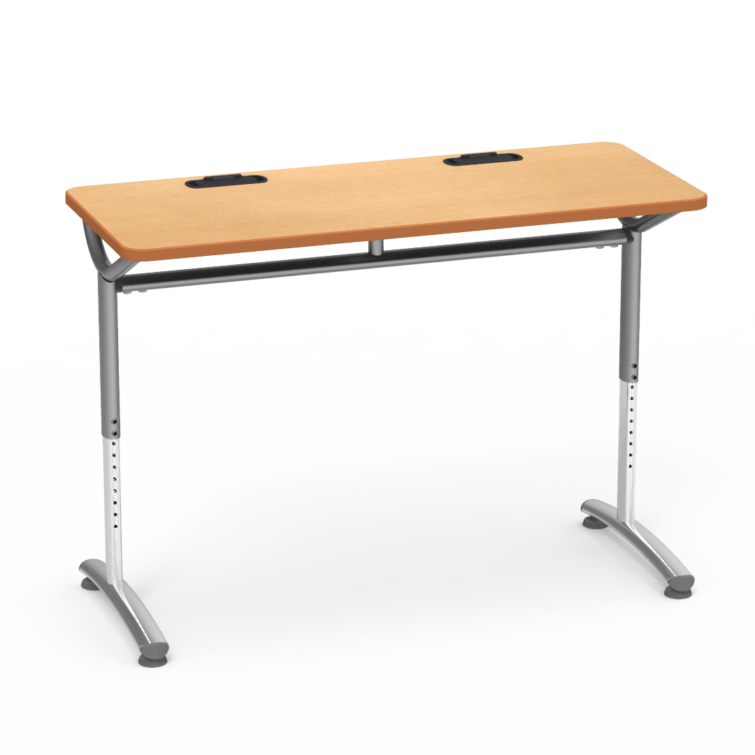 Virco TEXT Series Training Study Computer Desk Table with 2 Grommets 48"W x 20"D x 26"-34"H (TABLE-TE20488YADJGR2) - SchoolOutlet