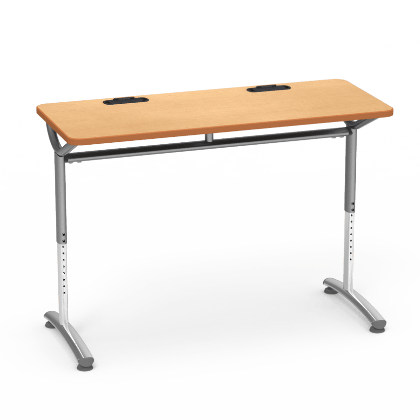 Virco TEXT Series Training Study Computer Desk Table with 2 Grommets 48"W x 20"D x 26"-34"H (TABLE-TE20488YADJGR2) - SchoolOutlet