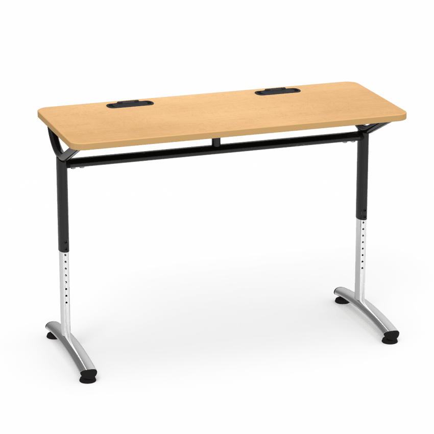 Virco TEXT Series Training Study Computer Desk Table with 2 Grommets 48"W x 20"D x 26"-34"H (TABLE-TE20488YADJGR2) - SchoolOutlet
