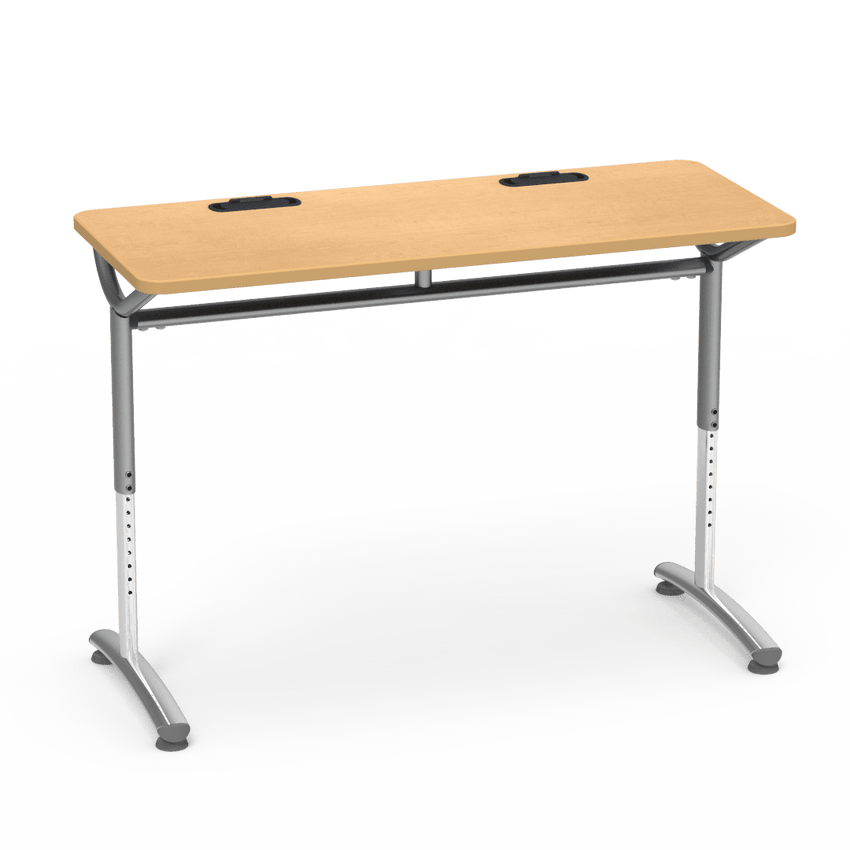Virco TEXT Series Training Study Computer Desk Table with 2 Grommets 48"W x 20"D x 26"-34"H (TABLE-TE20488YADJGR2) - SchoolOutlet
