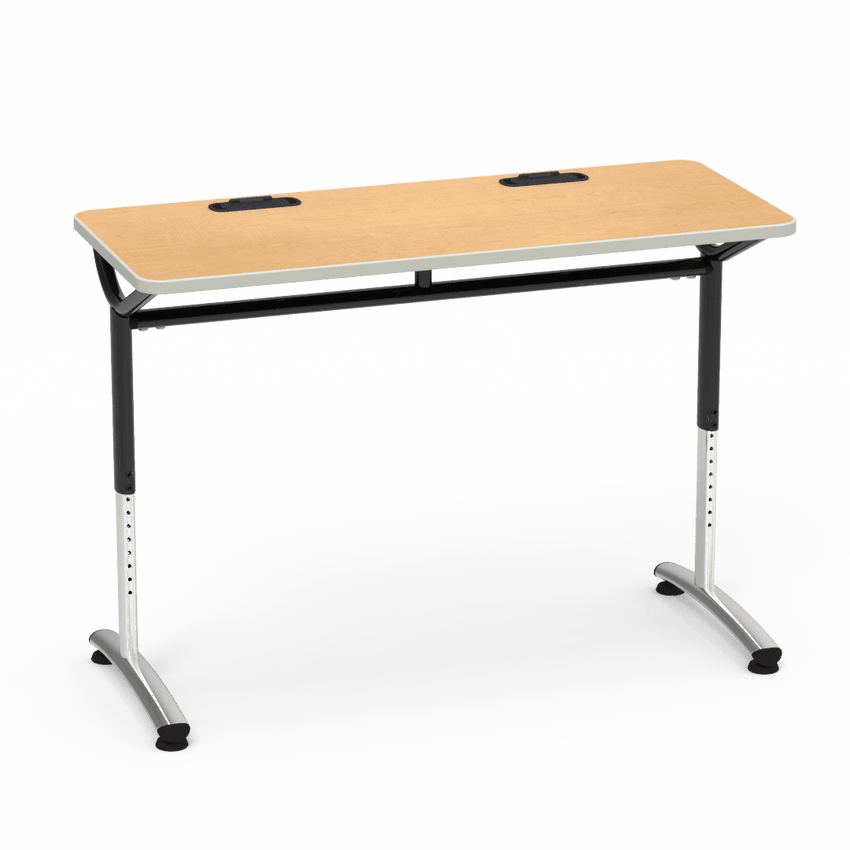 Virco TEXT Series Training Study Computer Desk Table with 2 Grommets 48"W x 20"D x 26"-34"H (TABLE-TE20488YADJGR2) - SchoolOutlet