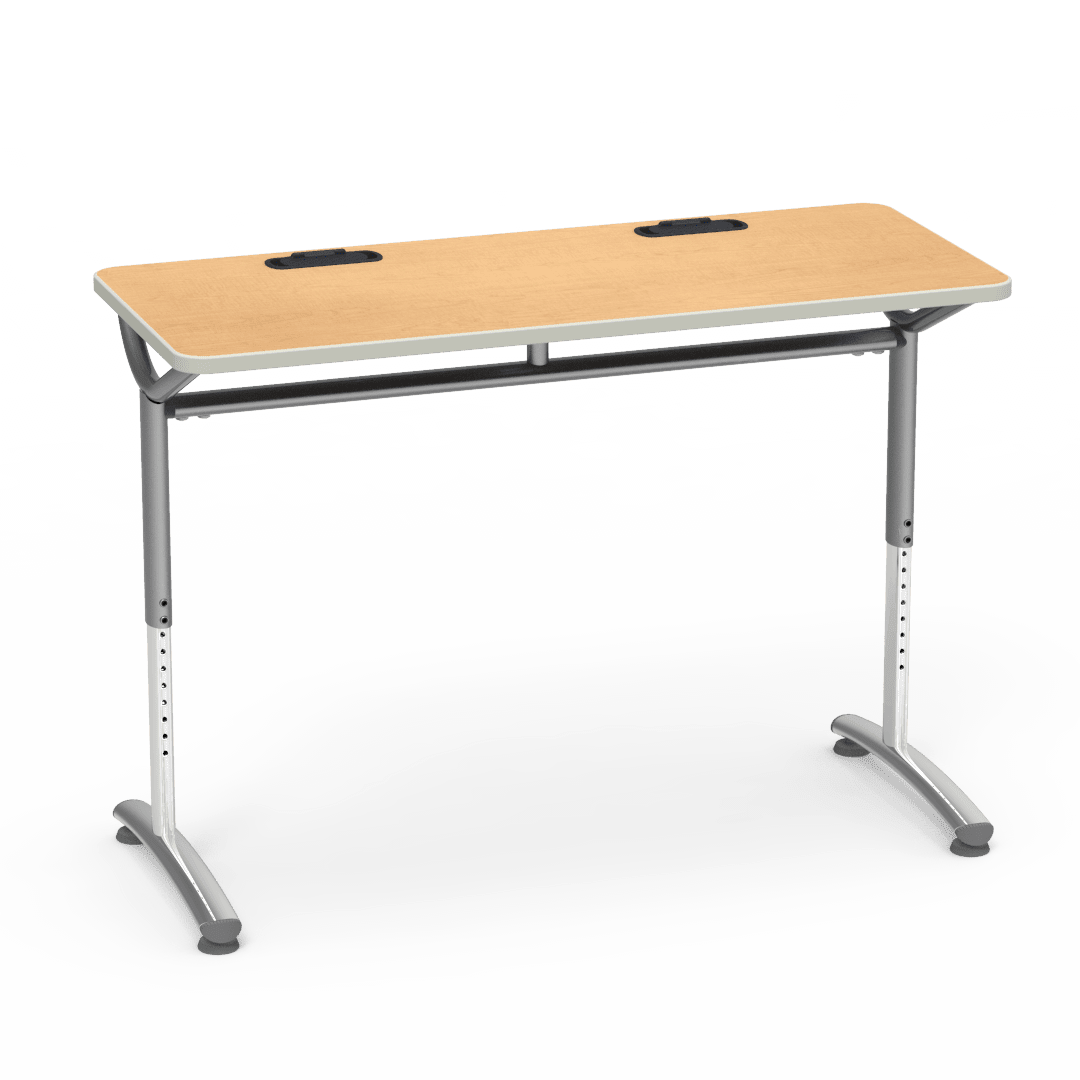 Virco TEXT Series Training Study Computer Desk Table with 2 Grommets 48"W x 20"D x 26"-34"H (TABLE-TE20488YADJGR2) - SchoolOutlet