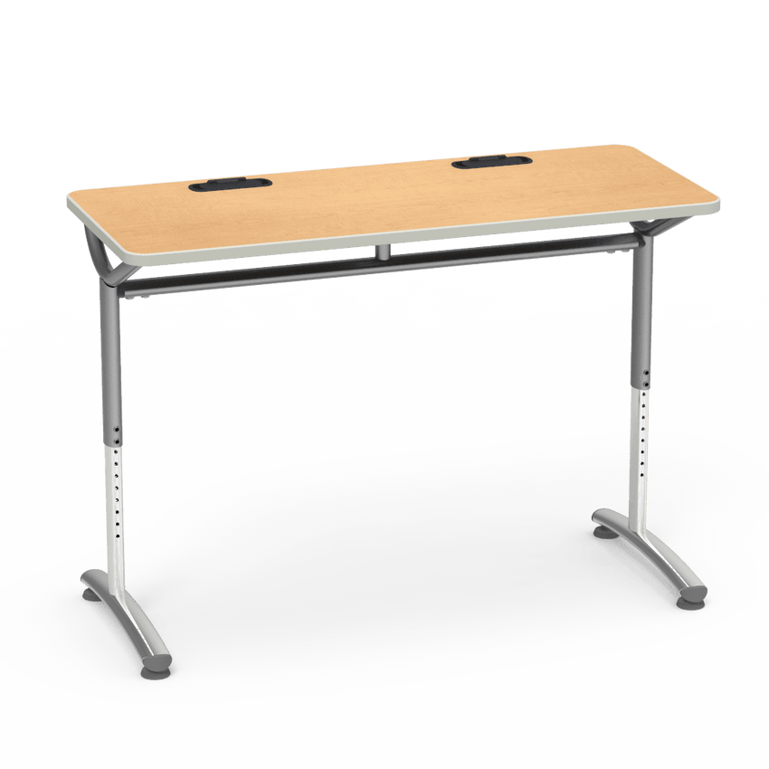 Virco TEXT Series Training Study Computer Desk Table with 2 Grommets 48"W x 20"D x 26"-34"H (TABLE-TE20488YADJGR2) - SchoolOutlet