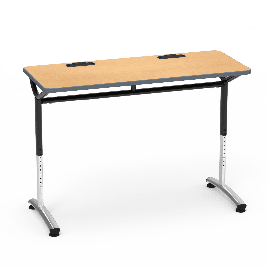Virco TEXT Series Training Study Computer Desk Table with 2 Grommets 48"W x 20"D x 26"-34"H (TABLE-TE20488YADJGR2) - SchoolOutlet