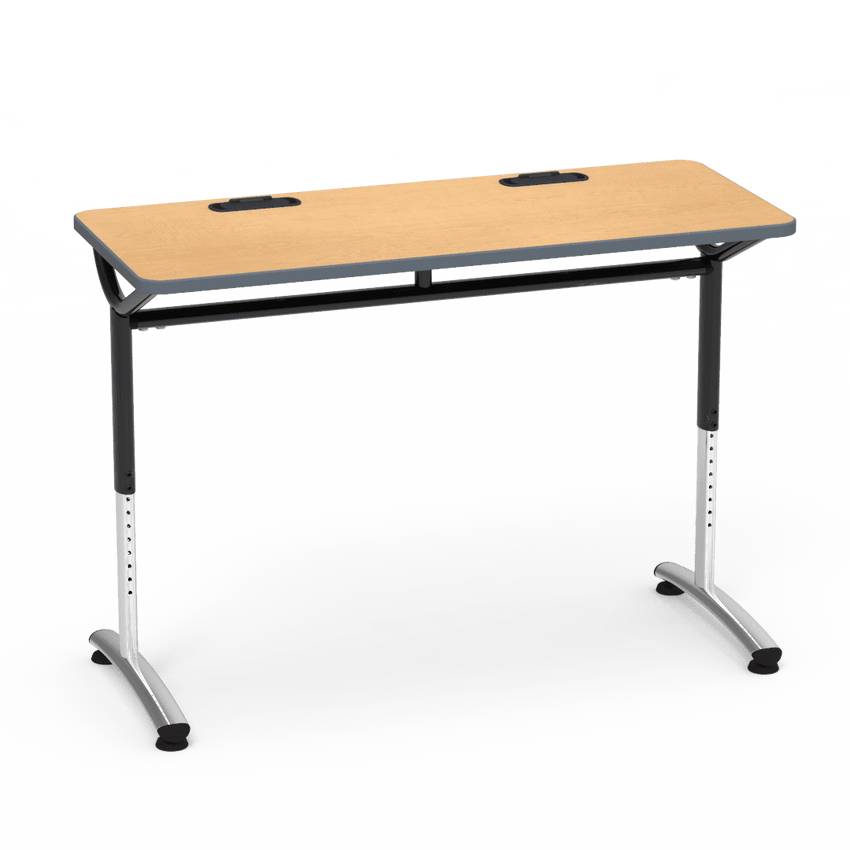 Virco TEXT Series Training Study Computer Desk Table with 2 Grommets 48"W x 20"D x 26"-34"H (TABLE-TE20488YADJGR2) - SchoolOutlet