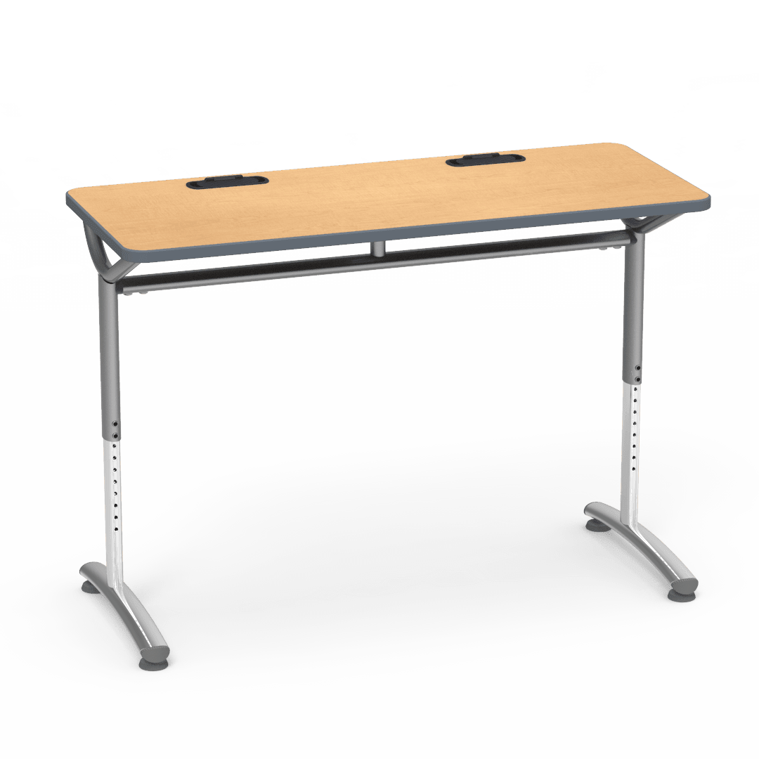 Virco TEXT Series Training Study Computer Desk Table with 2 Grommets 48"W x 20"D x 26"-34"H (TABLE-TE20488YADJGR2) - SchoolOutlet