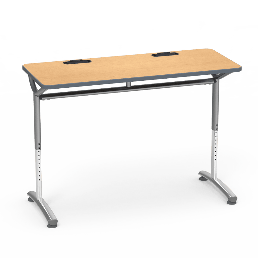 Virco TEXT Series Training Study Computer Desk Table with 2 Grommets 48"W x 20"D x 26"-34"H (TABLE-TE20488YADJGR2) - SchoolOutlet