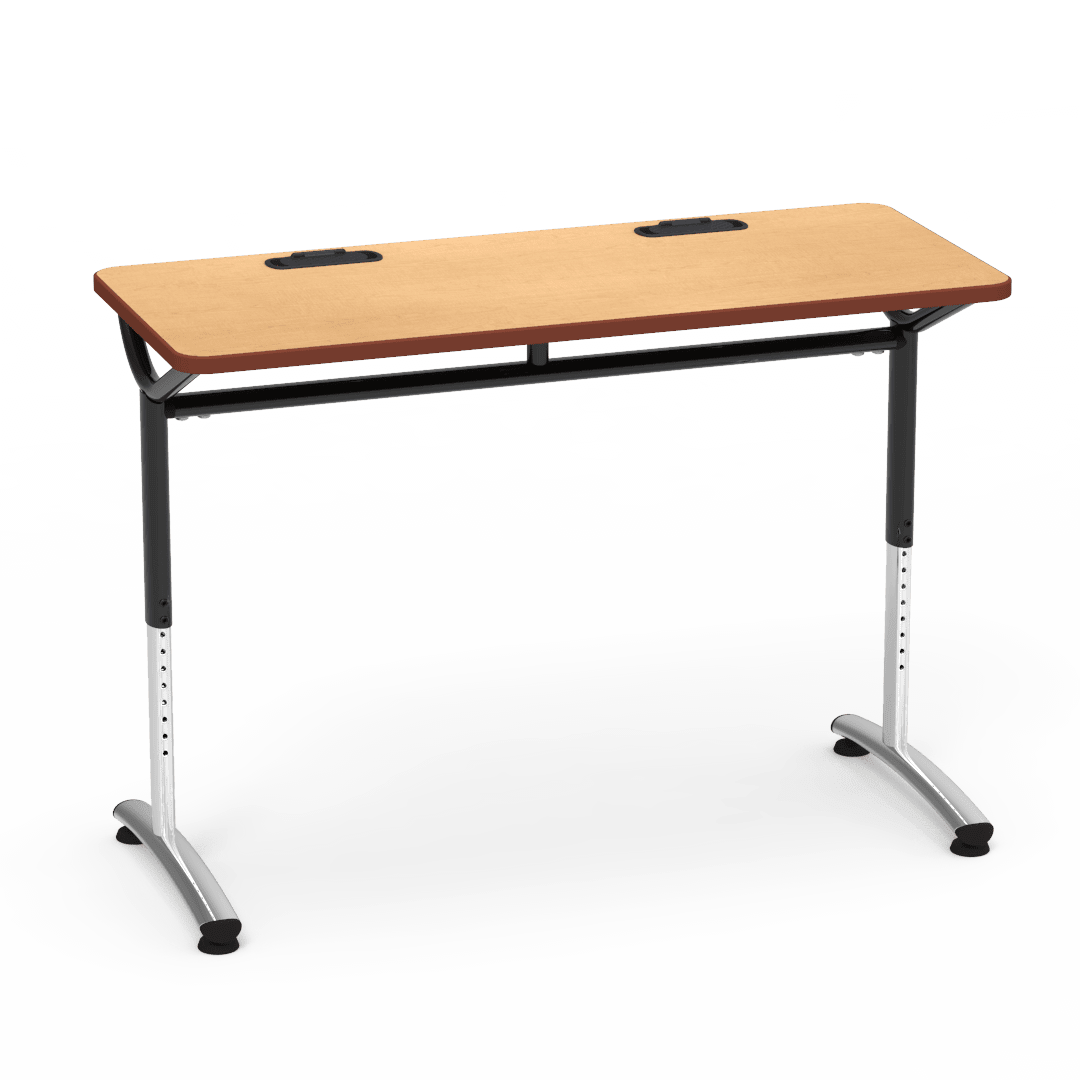 Virco TEXT Series Training Study Computer Desk Table with 2 Grommets 48"W x 20"D x 26"-34"H (TABLE-TE20488YADJGR2) - SchoolOutlet