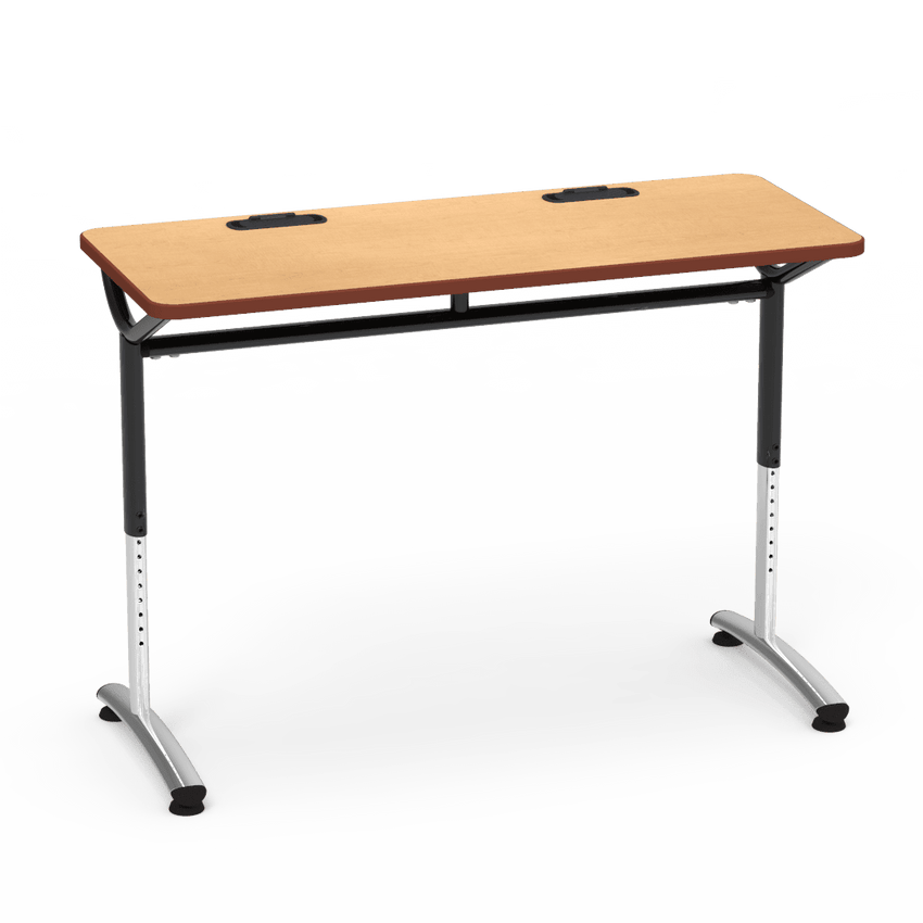Virco TEXT Series Training Study Computer Desk Table with 2 Grommets 48"W x 20"D x 26"-34"H (TABLE-TE20488YADJGR2) - SchoolOutlet