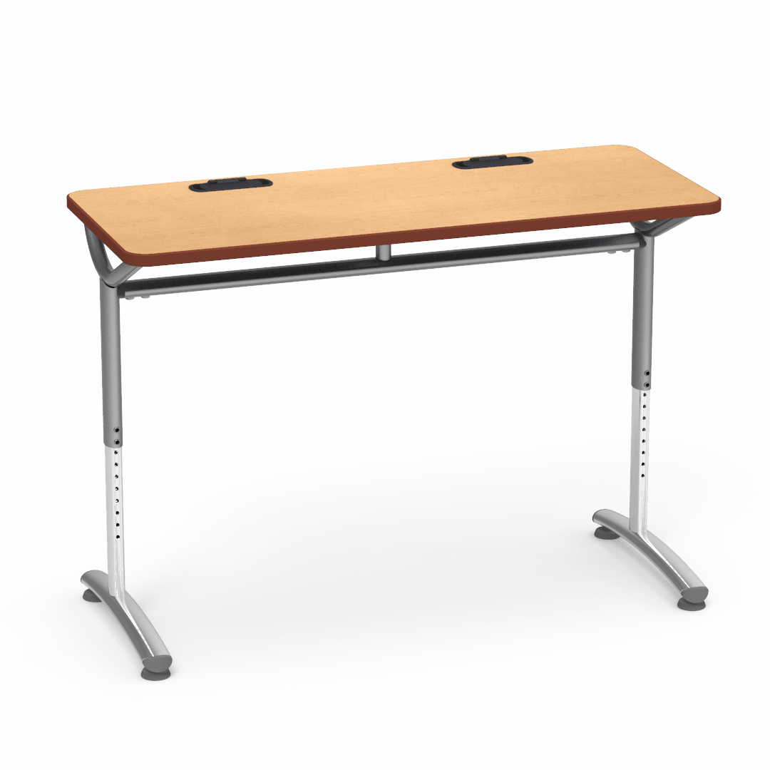 Virco TEXT Series Training Study Computer Desk Table with 2 Grommets 48"W x 20"D x 26"-34"H (TABLE-TE20488YADJGR2) - SchoolOutlet