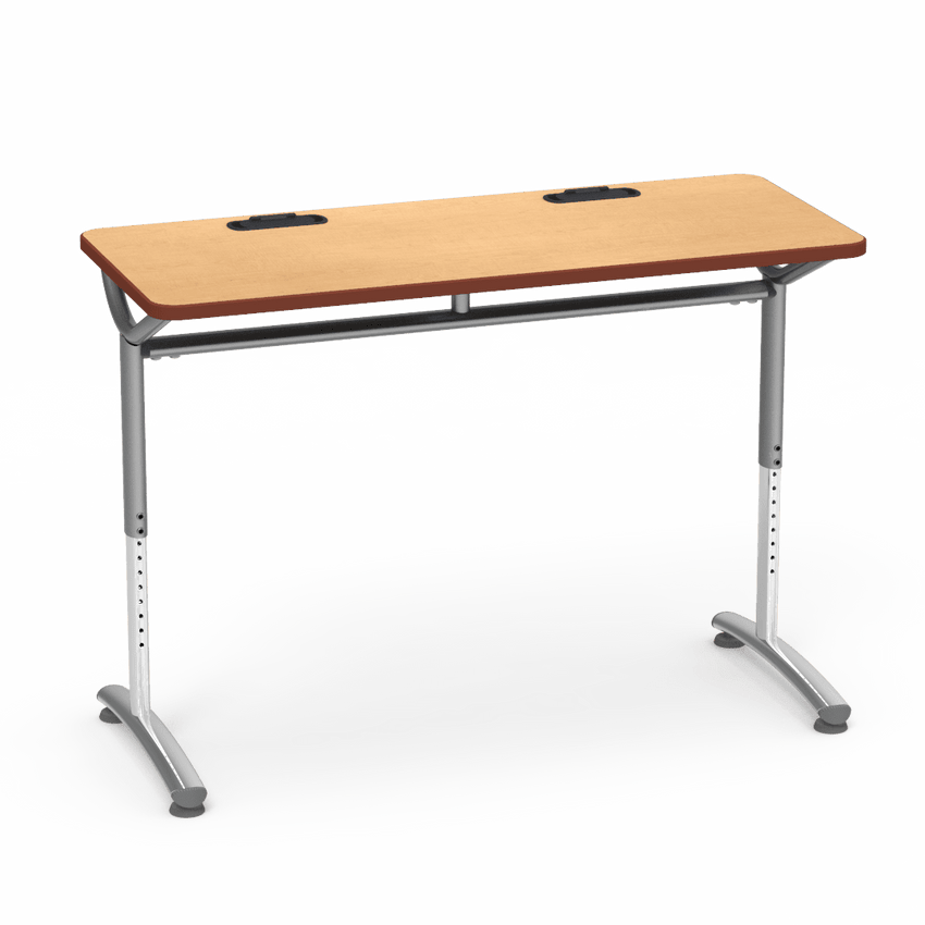 Virco TEXT Series Training Study Computer Desk Table with 2 Grommets 48"W x 20"D x 26"-34"H (TABLE-TE20488YADJGR2) - SchoolOutlet