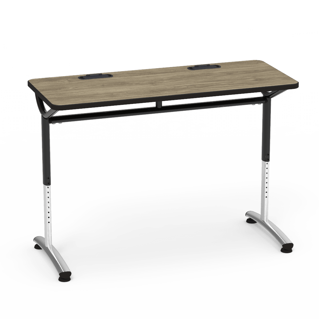 Virco TEXT Series Training Study Computer Desk Table with 2 Grommets 48"W x 20"D x 26"-34"H (TABLE-TE20488YADJGR2) - SchoolOutlet