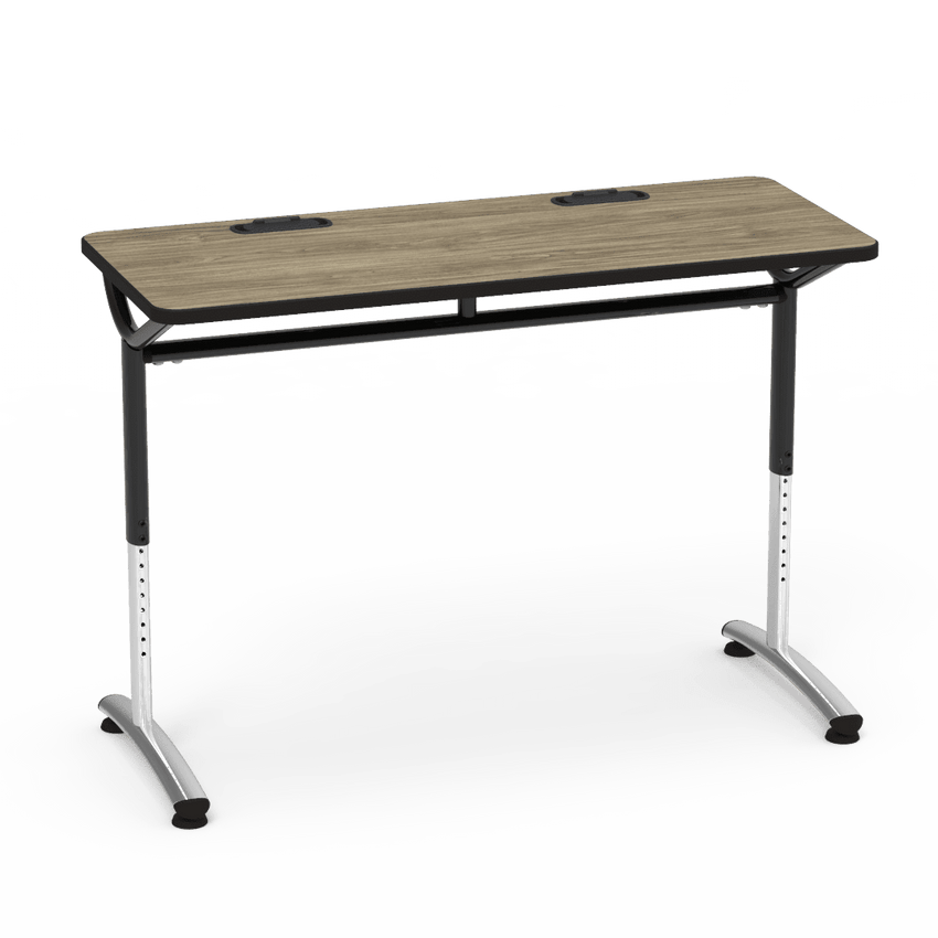 Virco TEXT Series Training Study Computer Desk Table with 2 Grommets 48"W x 20"D x 26"-34"H (TABLE-TE20488YADJGR2) - SchoolOutlet