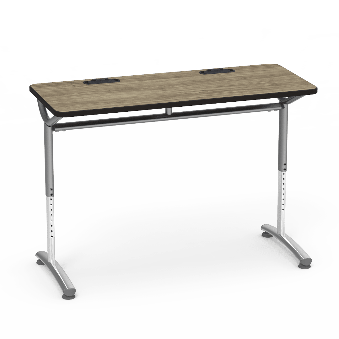 Virco TEXT Series Training Study Computer Desk Table with 2 Grommets 48"W x 20"D x 26"-34"H (TABLE-TE20488YADJGR2) - SchoolOutlet