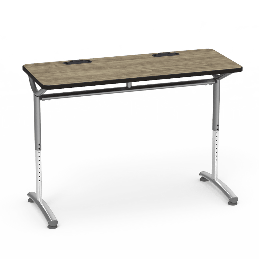 Virco TEXT Series Training Study Computer Desk Table with 2 Grommets 48"W x 20"D x 26"-34"H (TABLE-TE20488YADJGR2) - SchoolOutlet