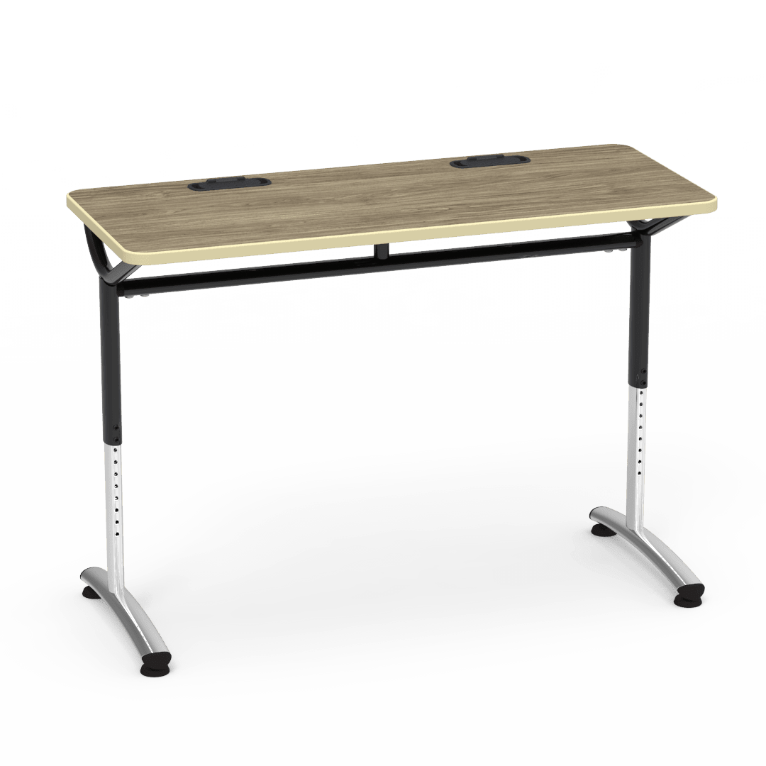 Virco TEXT Series Training Study Computer Desk Table with 2 Grommets 48"W x 20"D x 26"-34"H (TABLE-TE20488YADJGR2) - SchoolOutlet