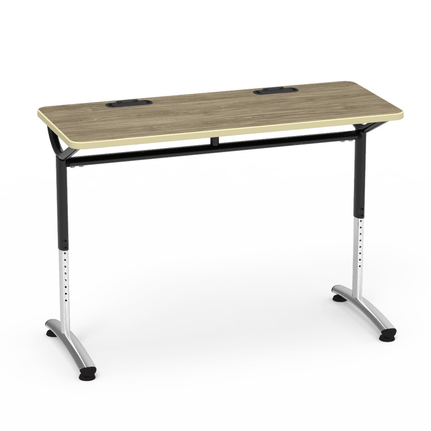Virco TEXT Series Training Study Computer Desk Table with 2 Grommets 48"W x 20"D x 26"-34"H (TABLE-TE20488YADJGR2) - SchoolOutlet