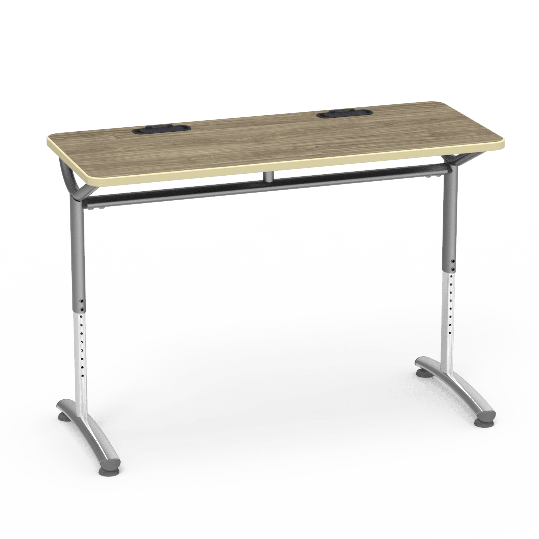 Virco TEXT Series Training Study Computer Desk Table with 2 Grommets 48"W x 20"D x 26"-34"H (TABLE-TE20488YADJGR2) - SchoolOutlet