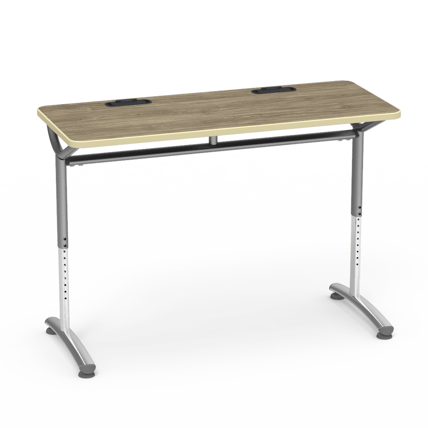Virco TEXT Series Training Study Computer Desk Table with 2 Grommets 48"W x 20"D x 26"-34"H (TABLE-TE20488YADJGR2) - SchoolOutlet