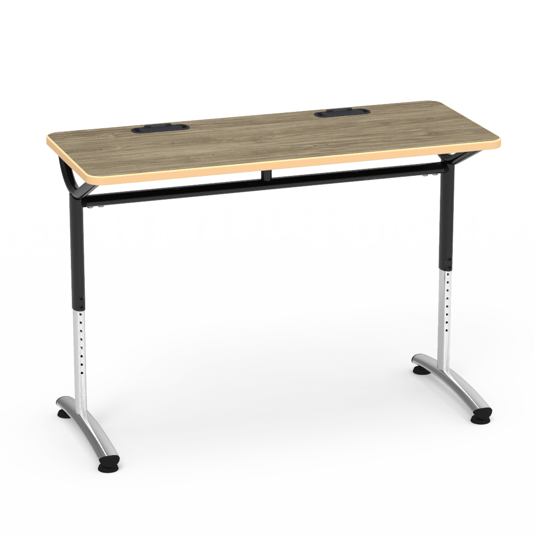 Virco TEXT Series Training Study Computer Desk Table with 2 Grommets 48"W x 20"D x 26"-34"H (TABLE-TE20488YADJGR2) - SchoolOutlet