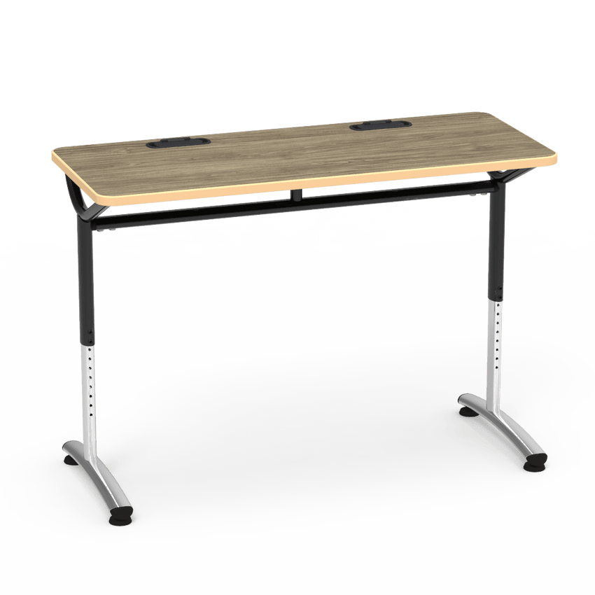 Virco TEXT Series Training Study Computer Desk Table with 2 Grommets 48"W x 20"D x 26"-34"H (TABLE-TE20488YADJGR2) - SchoolOutlet