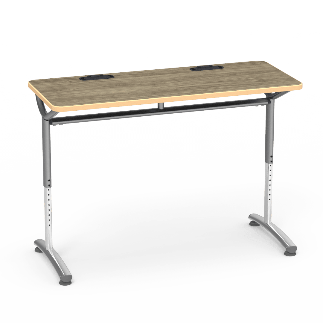 Virco TEXT Series Training Study Computer Desk Table with 2 Grommets 48"W x 20"D x 26"-34"H (TABLE-TE20488YADJGR2) - SchoolOutlet