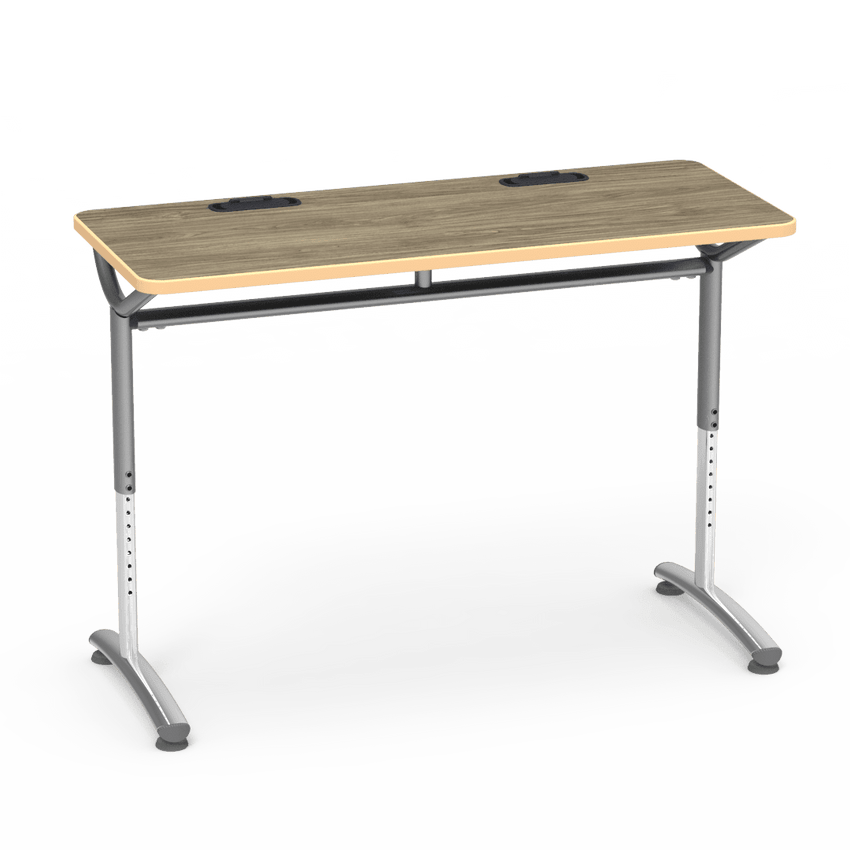 Virco TEXT Series Training Study Computer Desk Table with 2 Grommets 48"W x 20"D x 26"-34"H (TABLE-TE20488YADJGR2) - SchoolOutlet