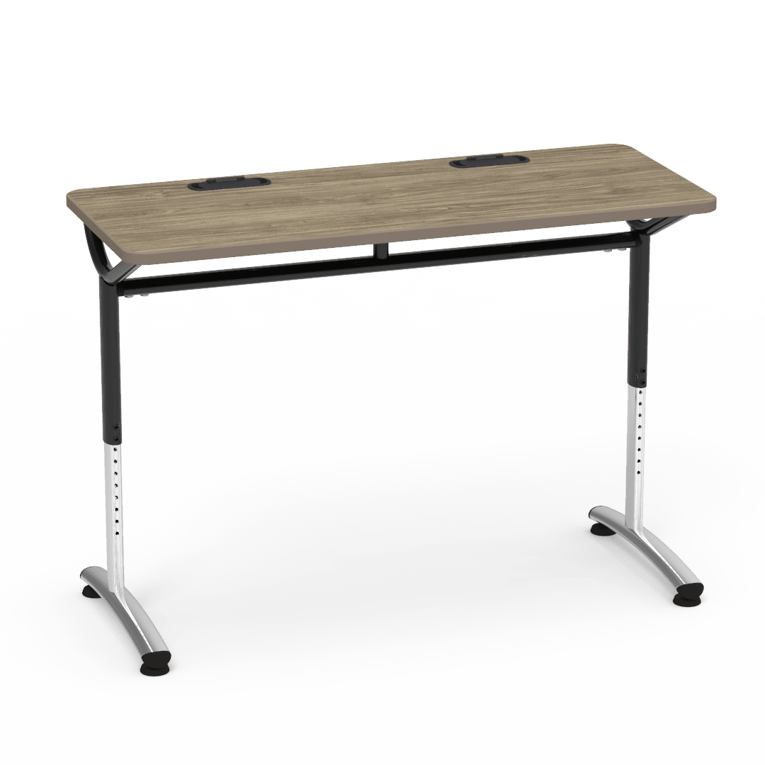 Virco TEXT Series Training Study Computer Desk Table with 2 Grommets 48"W x 20"D x 26"-34"H (TABLE-TE20488YADJGR2) - SchoolOutlet