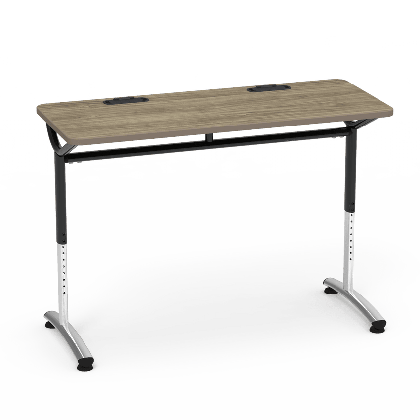 Virco TEXT Series Training Study Computer Desk Table with 2 Grommets 48"W x 20"D x 26"-34"H (TABLE-TE20488YADJGR2) - SchoolOutlet