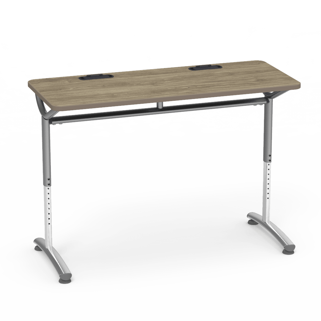 Virco TEXT Series Training Study Computer Desk Table with 2 Grommets 48"W x 20"D x 26"-34"H (TABLE-TE20488YADJGR2) - SchoolOutlet