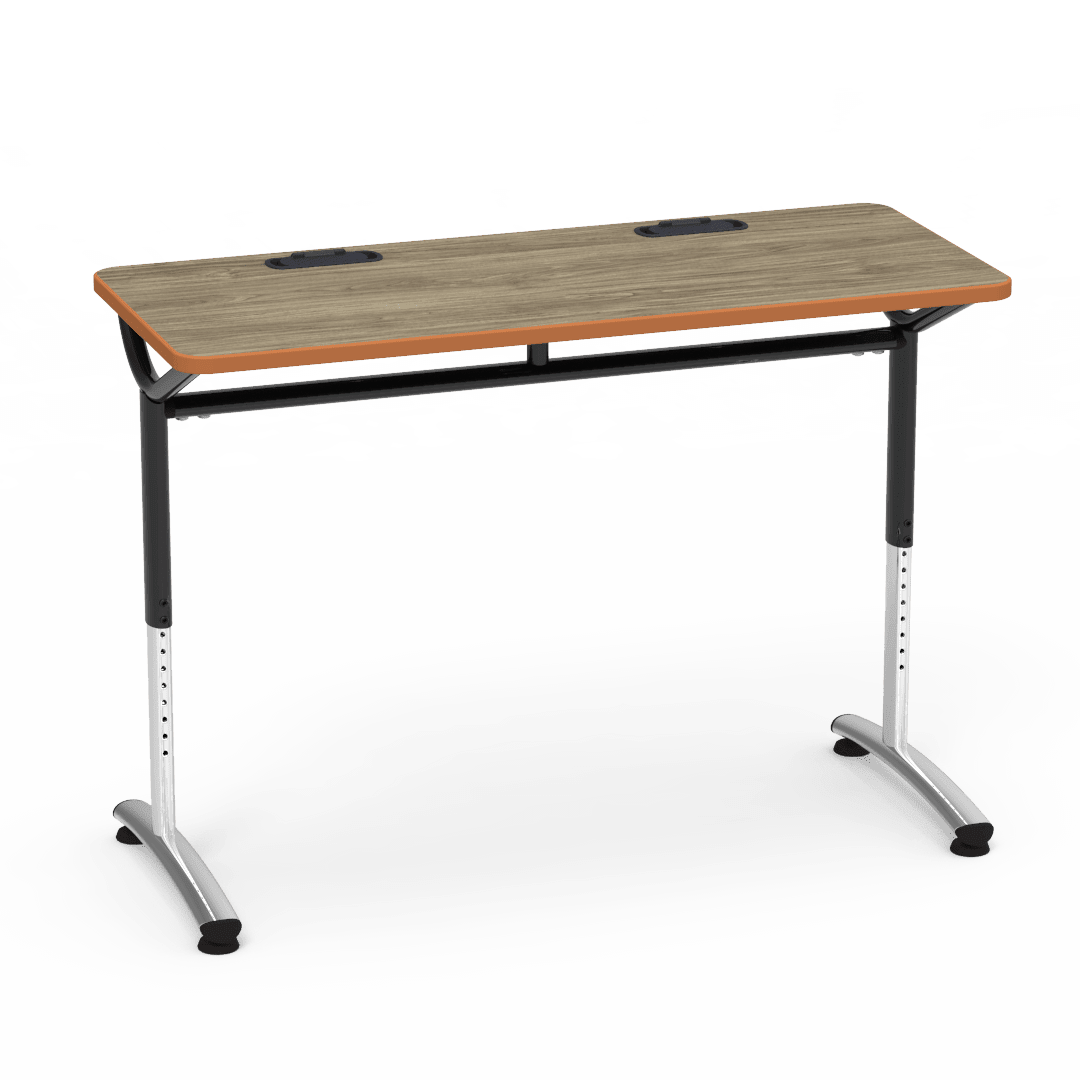 Virco TEXT Series Training Study Computer Desk Table with 2 Grommets 48"W x 20"D x 26"-34"H (TABLE-TE20488YADJGR2) - SchoolOutlet