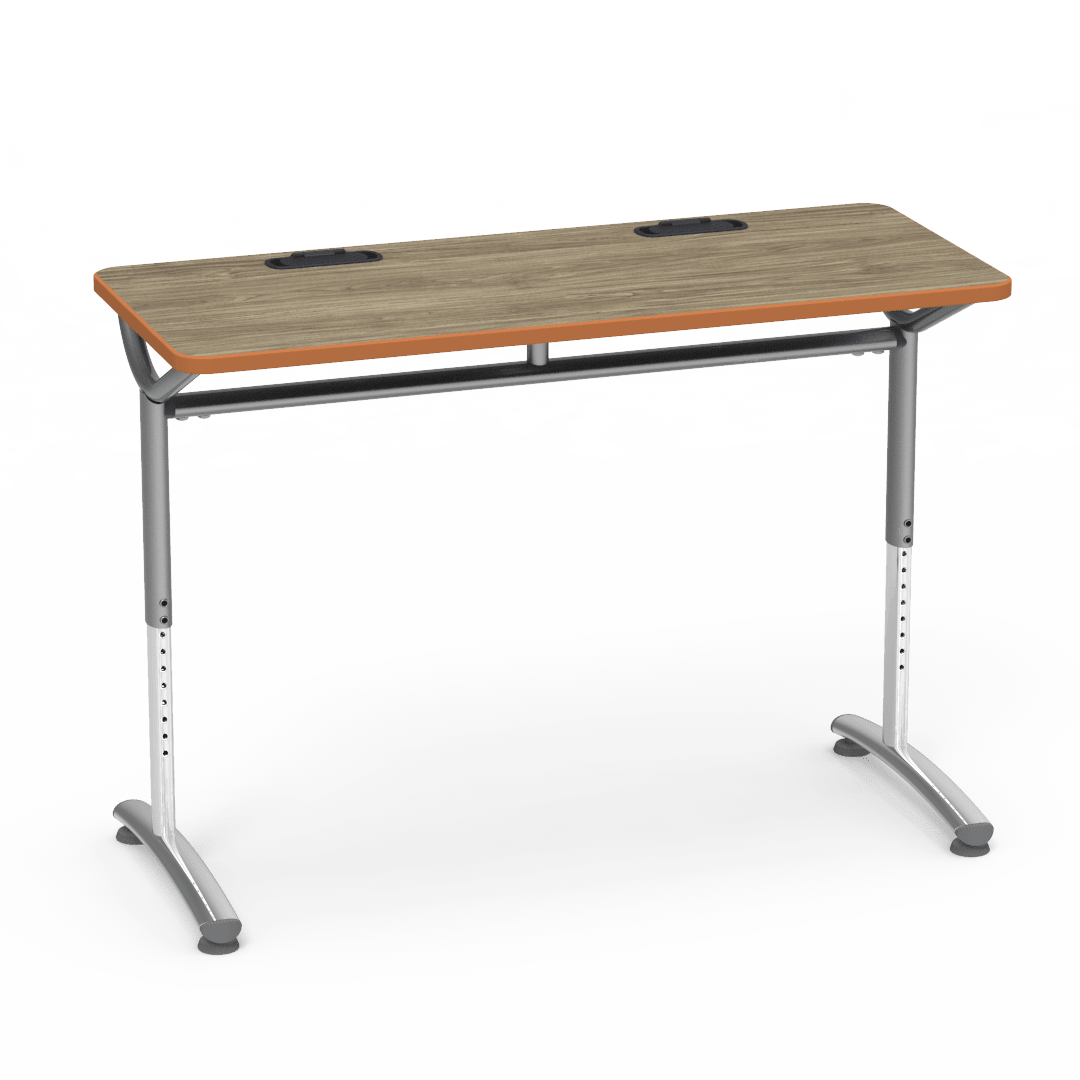 Virco TEXT Series Training Study Computer Desk Table with 2 Grommets 48"W x 20"D x 26"-34"H (TABLE-TE20488YADJGR2) - SchoolOutlet