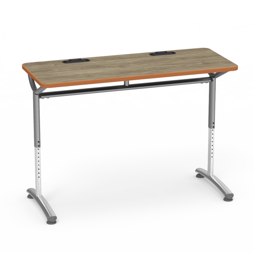 Virco TEXT Series Training Study Computer Desk Table with 2 Grommets 48"W x 20"D x 26"-34"H (TABLE-TE20488YADJGR2) - SchoolOutlet