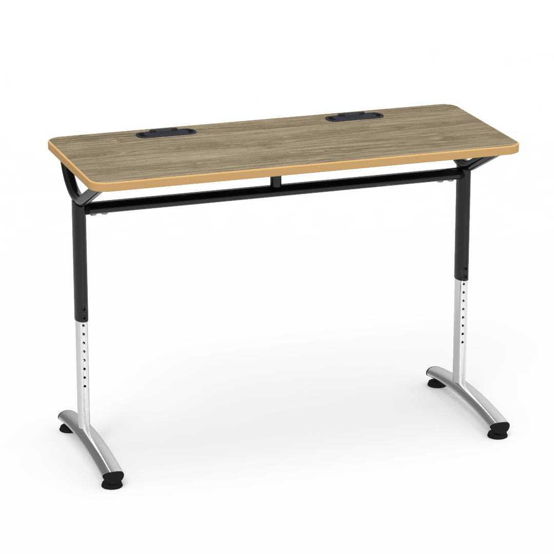Virco TEXT Series Training Study Computer Desk Table with 2 Grommets 48"W x 20"D x 26"-34"H (TABLE-TE20488YADJGR2) - SchoolOutlet