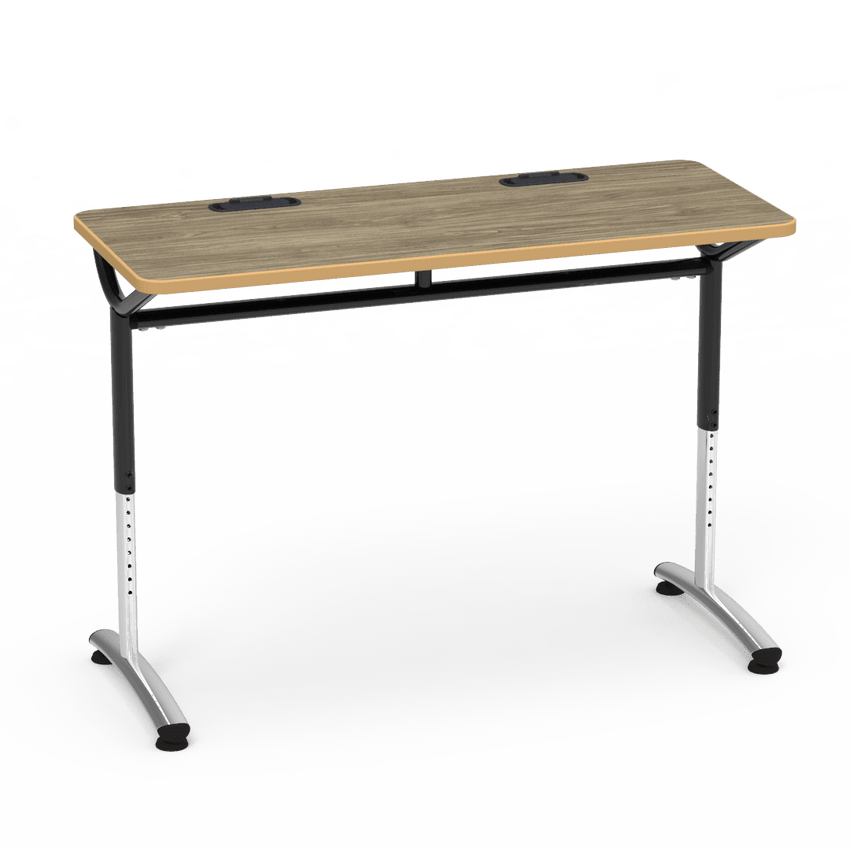 Virco TEXT Series Training Study Computer Desk Table with 2 Grommets 48"W x 20"D x 26"-34"H (TABLE-TE20488YADJGR2) - SchoolOutlet
