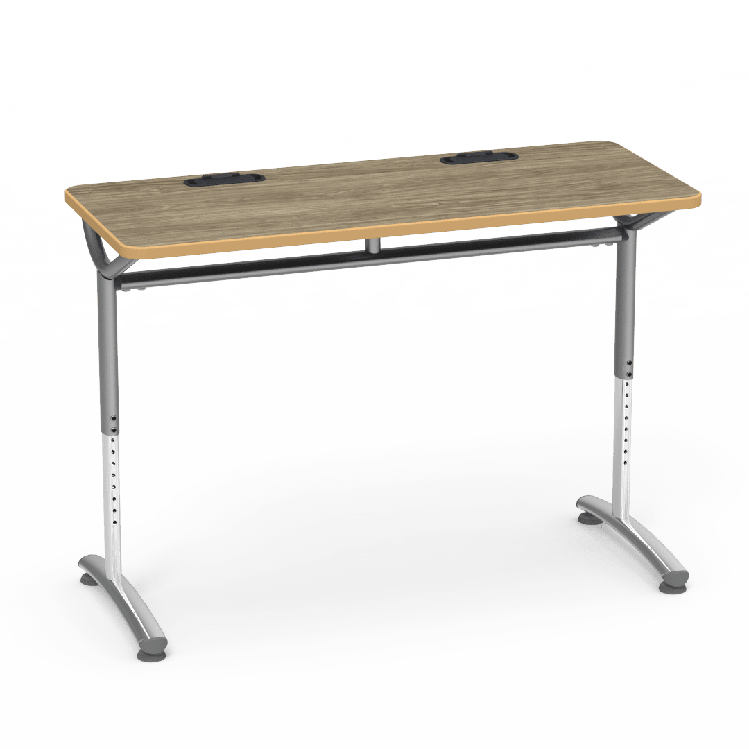 Virco TEXT Series Training Study Computer Desk Table with 2 Grommets 48"W x 20"D x 26"-34"H (TABLE-TE20488YADJGR2) - SchoolOutlet