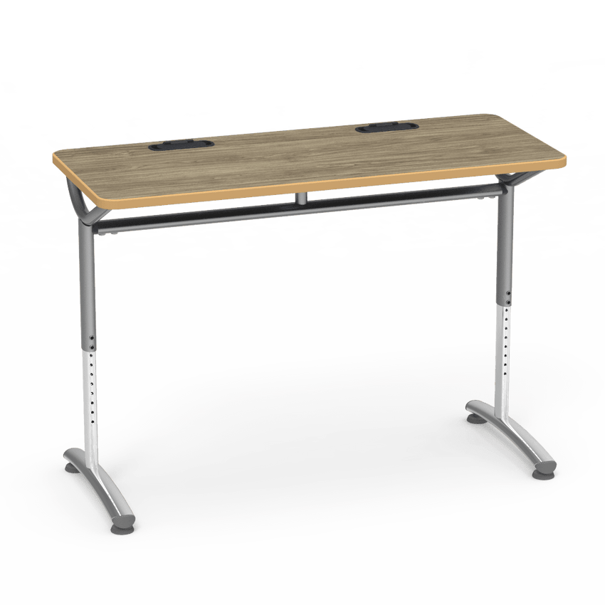 Virco TEXT Series Training Study Computer Desk Table with 2 Grommets 48"W x 20"D x 26"-34"H (TABLE-TE20488YADJGR2) - SchoolOutlet