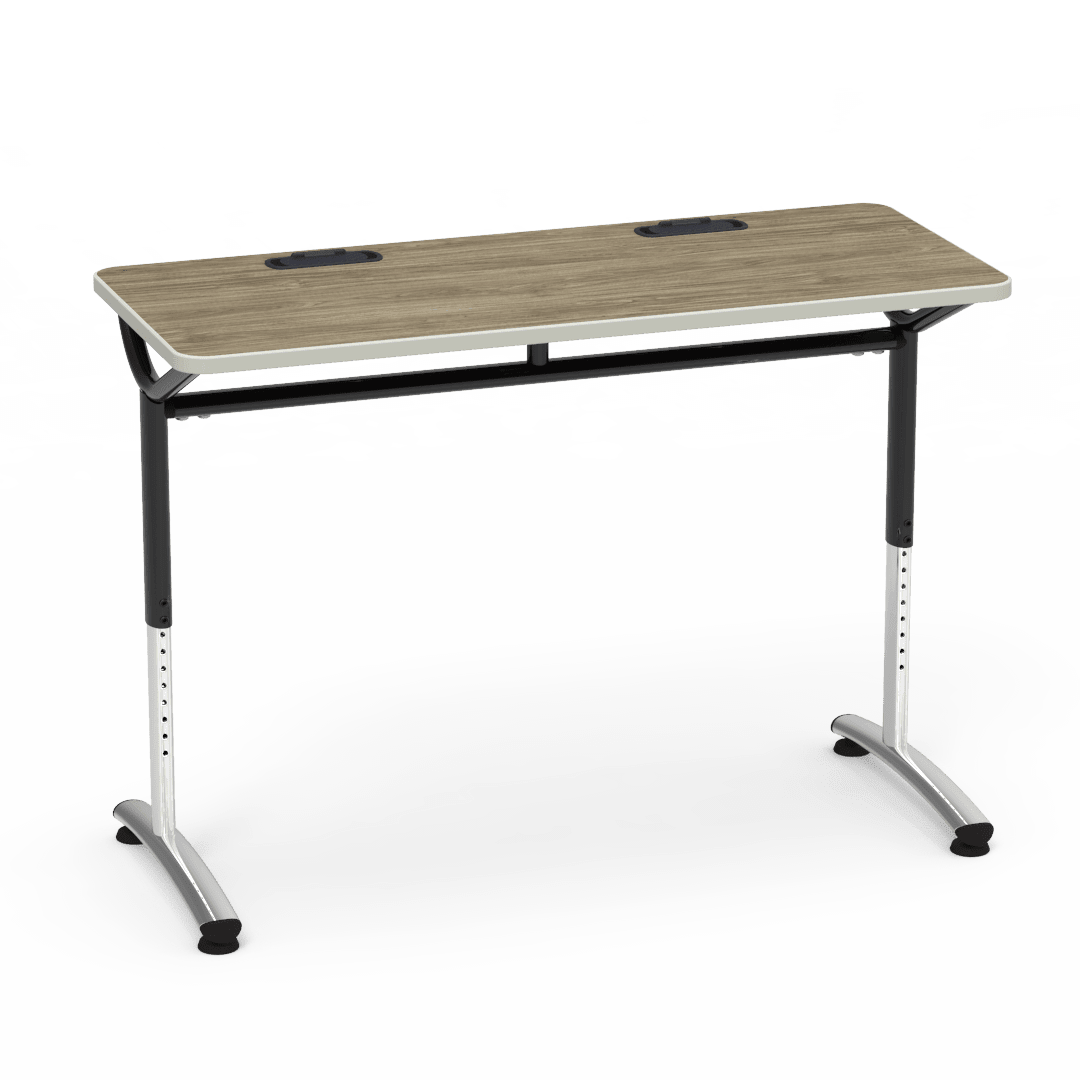 Virco TEXT Series Training Study Computer Desk Table with 2 Grommets 48"W x 20"D x 26"-34"H (TABLE-TE20488YADJGR2) - SchoolOutlet