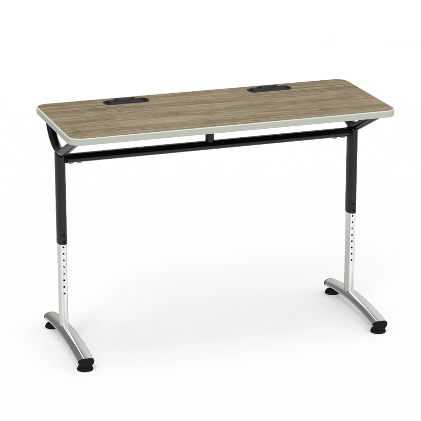 Virco TEXT Series Training Study Computer Desk Table with 2 Grommets 48"W x 20"D x 26"-34"H (TABLE-TE20488YADJGR2) - SchoolOutlet