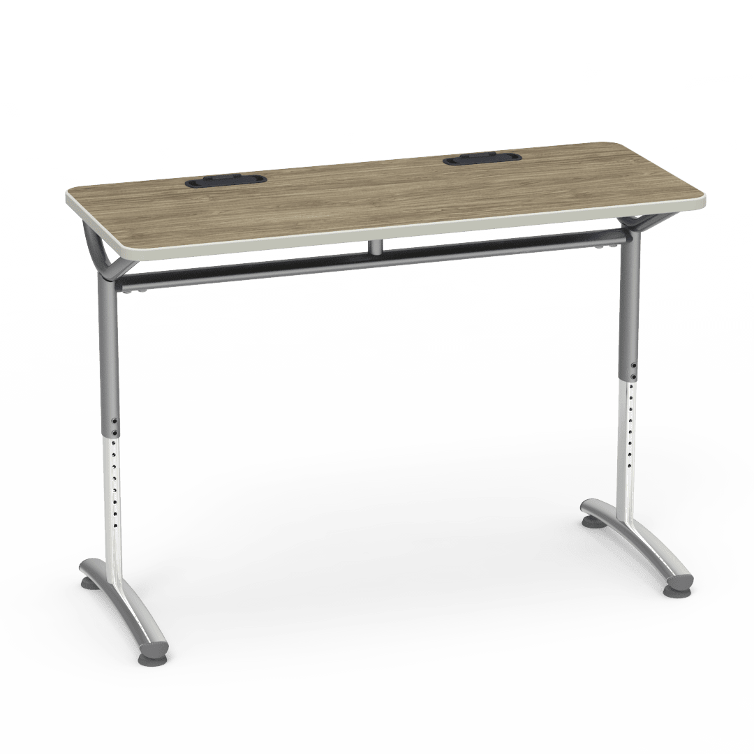 Virco TEXT Series Training Study Computer Desk Table with 2 Grommets 48"W x 20"D x 26"-34"H (TABLE-TE20488YADJGR2) - SchoolOutlet
