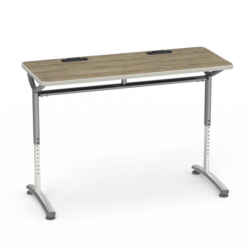 Virco TEXT Series Training Study Computer Desk Table with 2 Grommets 48"W x 20"D x 26"-34"H (TABLE-TE20488YADJGR2) - SchoolOutlet