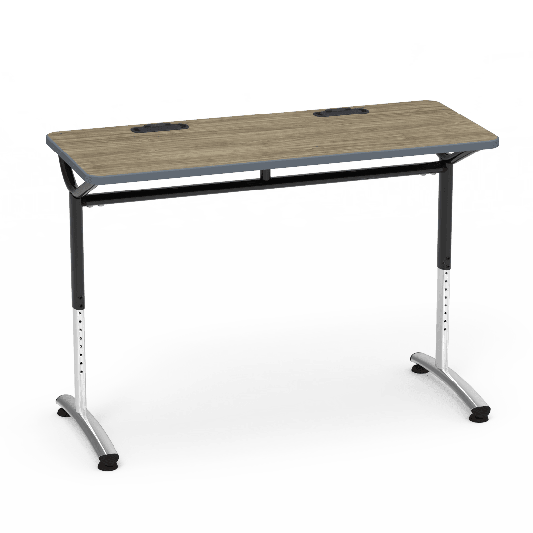 Virco TEXT Series Training Study Computer Desk Table with 2 Grommets 48"W x 20"D x 26"-34"H (TABLE-TE20488YADJGR2) - SchoolOutlet