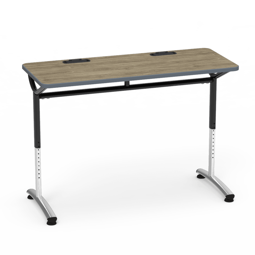Virco TEXT Series Training Study Computer Desk Table with 2 Grommets 48"W x 20"D x 26"-34"H (TABLE-TE20488YADJGR2) - SchoolOutlet