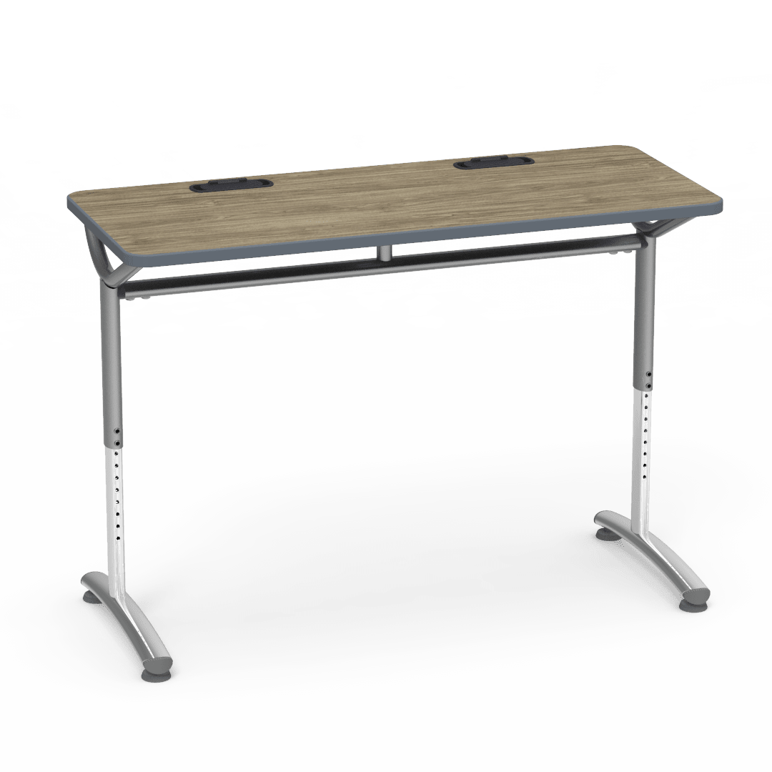 Virco TEXT Series Training Study Computer Desk Table with 2 Grommets 48"W x 20"D x 26"-34"H (TABLE-TE20488YADJGR2) - SchoolOutlet