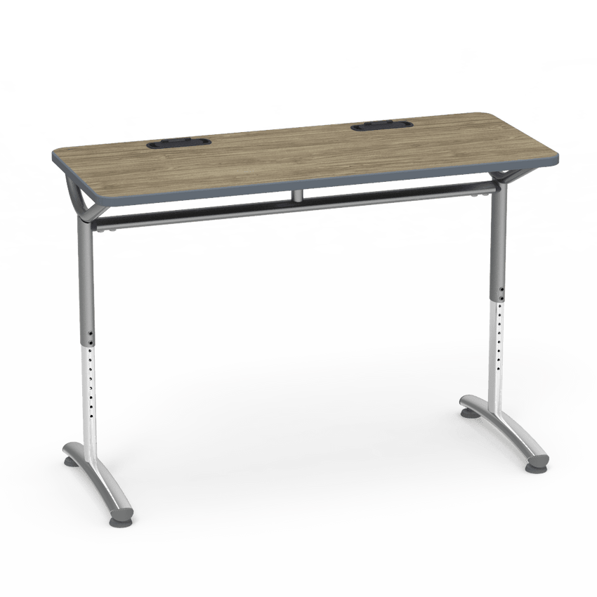 Virco TEXT Series Training Study Computer Desk Table with 2 Grommets 48"W x 20"D x 26"-34"H (TABLE-TE20488YADJGR2) - SchoolOutlet