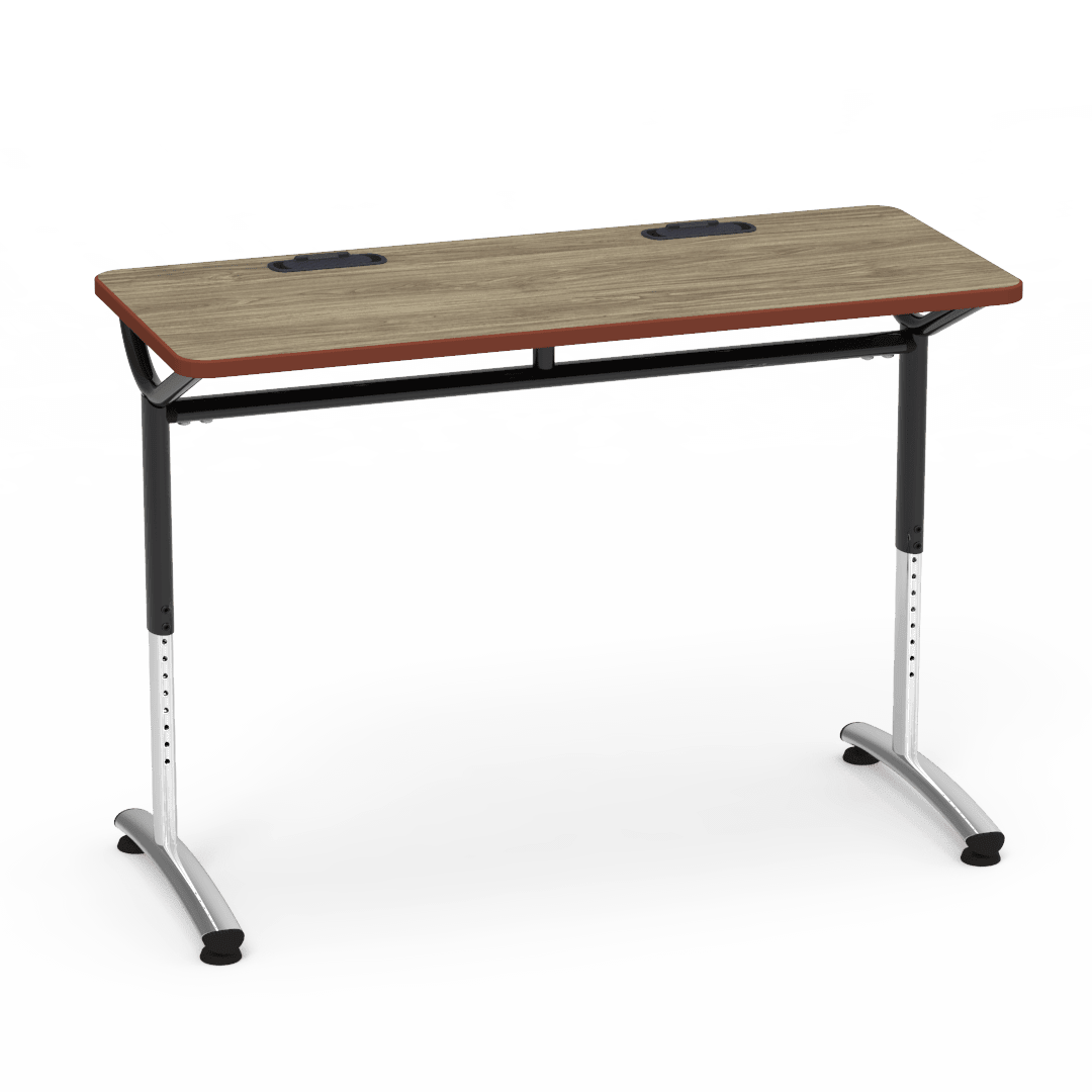 Virco TEXT Series Training Study Computer Desk Table with 2 Grommets 48"W x 20"D x 26"-34"H (TABLE-TE20488YADJGR2) - SchoolOutlet