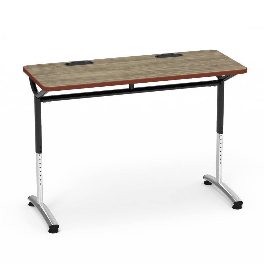 Virco TEXT Series Training Study Computer Desk Table with 2 Grommets 48"W x 20"D x 26"-34"H (TABLE-TE20488YADJGR2) - SchoolOutlet